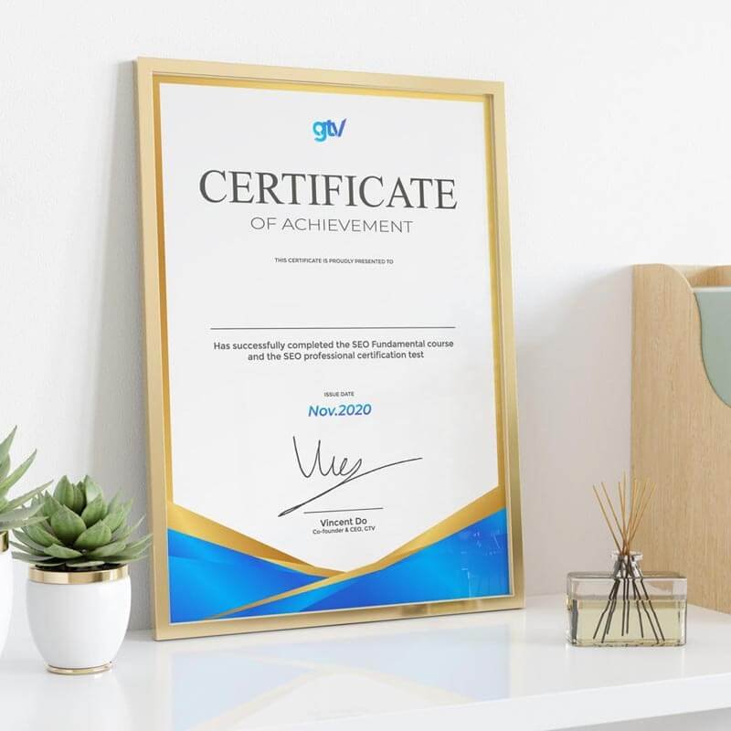 Chứng chỉ SEO từ GTV SEO