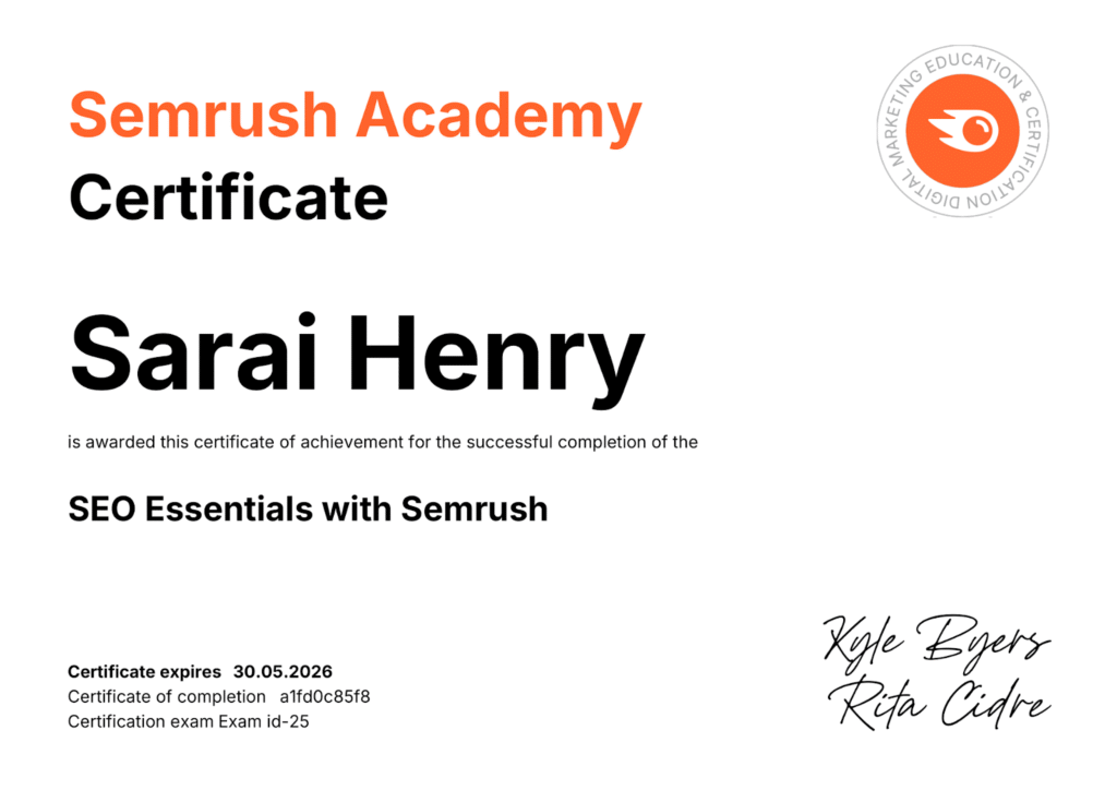 Các khóa học SEO của SEMrush Academy