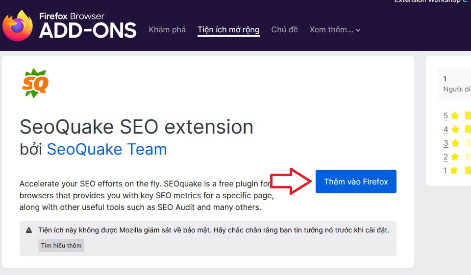 Cài đặt tiện ích SEOquake trên Firefox